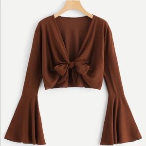 Sleeve Knot Front Solid Blouse